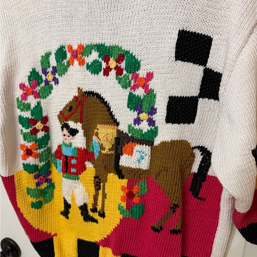 VINTAGE‎ BEREK hand knit horse equestrian button front cardigan sweater - Picture 10 of 11